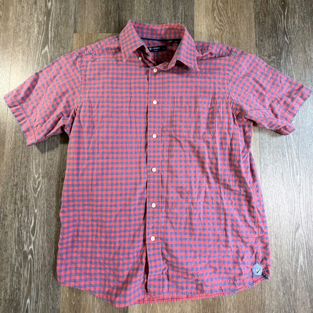 Cremieux Classics Button Down Shirt Mens Medium Red Blue Gingham Short Sleeve